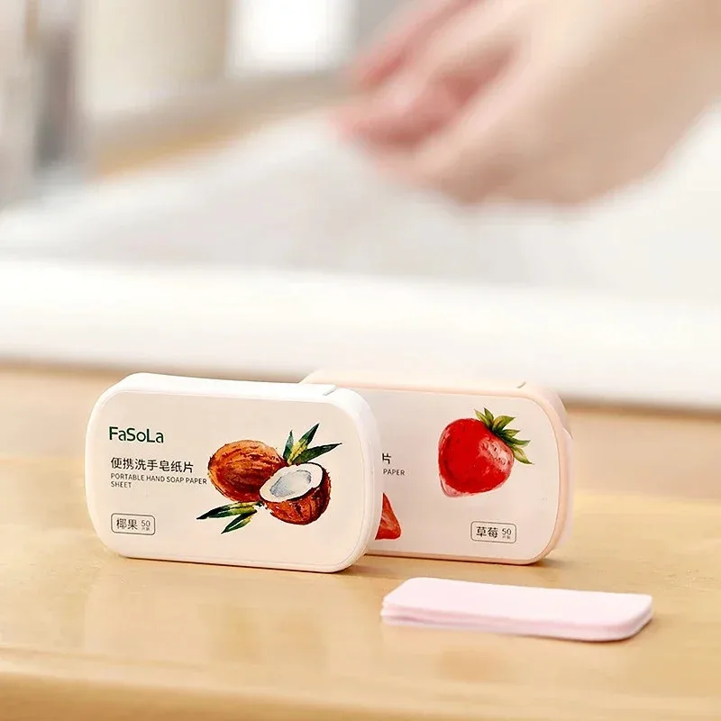 50-200pcs 휴대용 미니 딸기 종이 비누 일회용 핸드 비누 종이 핸드 케어 청소 비누 목욕 여행 용품