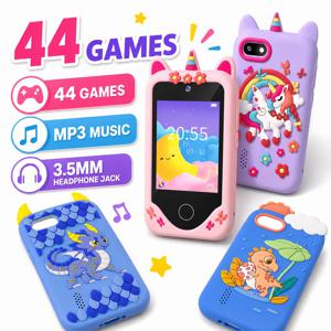 스마트폰 장난감 키즈폰 44가지 퍼즐 게임, 듀얼 카메라, MP3 플레이어, 터치스크린 학습용 장난감 휴대폰, 케이스 포함, 남아 여아 선물용