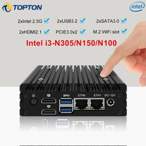 탑톤 P5 12세대 팜 팬리스 미니 PC 방화벽 NAS 컴퓨터 인텔 i3 N305 N150 N100 DDR5 NVMe 2x2.5G LAN 2xSATA 홈랩 서버