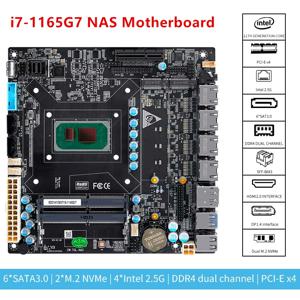 6베이 NAS 마더보드 11세대 인텔 i7 1165G7 i5 1135G7 i3 1115G4 4개의 i226 2.5G 포트, 6개의 SATA 포트, 2개의 M.2 NVMe 포트, PCIEx4, 미니 ITX 방화벽 보드