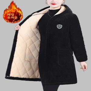 두꺼운 따뜻한 코튼 코트 여성용 미디 루즈핏 플리스 안감 방한 아우터웨어 패셔너블한 엄마 겨울 자켓 코트