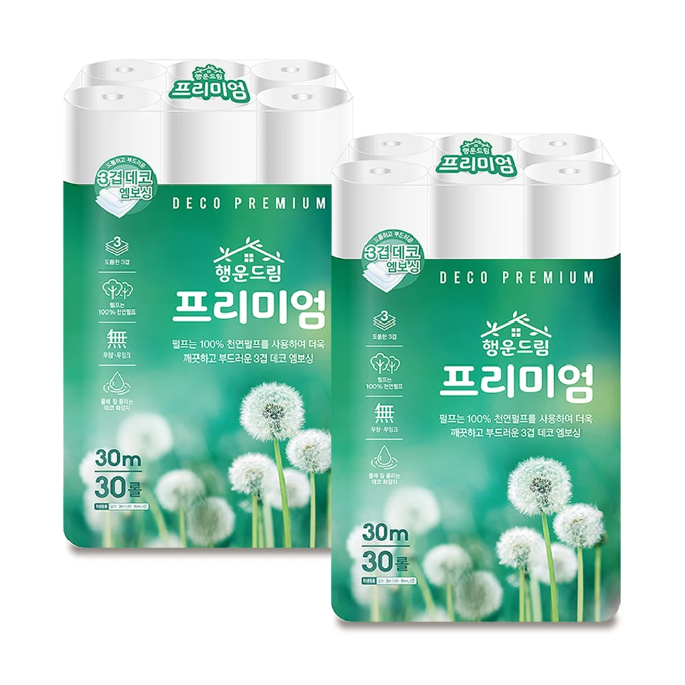 * [천연펄프] 행운드림 프리미엄 3겹 30m 30롤 x 2팩 화장지