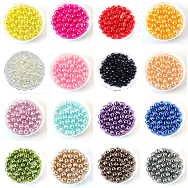 구멍이있는 50-1000Pcs ABS 모조 진주 구슬 DIY 쥬얼리에 대 한 4/6/8/10/12MM 라운드 플라스틱 아크릴 스페이서 구슬 결과 만들기