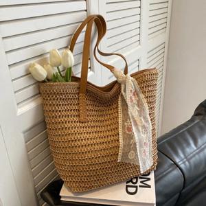 여름 대용량 토트 백 여성 숄더 백 수제 짠 가방 신선한 농촌 휴대용 잔디 짠 여성 가방