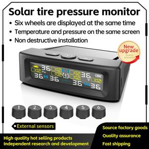 태양열 TPMS 자동차 타이어 압력 알람 디지털 다채로운 디스플레이 4 또는 6 외부 센서 방수 타이어 압력 온도 경고