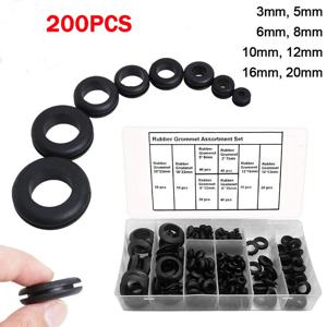 200pcs 3/5/6/8/10/12/16/20mm 고무 씰 링 오일 씰링 그로멧 가스켓 보호 와이어 케이블 구멍 보호 링 심 와셔