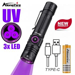 3x365nm/395nm UV LED 손전등 고출력 블랙라이트 USB 충전식 고양이/강아지 반려동물 얼룩 진균증 UV 접착제 경화 전갈 램프 토치