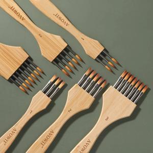 새로운 나무 손잡이 다중 칫솔 세트, 평평한 머리, 둥근 머리 예술적 수채화 아크릴 붓, 다기능 페인팅 붓