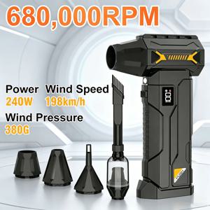 680000RPM 브러시리스 무선 에어 더스터 충전식 압축 공기 송풍기 PC 키보드, 자동차, 야외용 2-in-1 흡입 및 송풍 기능