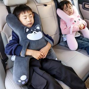 귀여운 만화 자동차 베개, 차량용 어린이 수면 베개, 탈부착 가능하고 편안하며 통기성 좋은 헤드레스트 및 요추 지지대