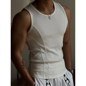 남성 늑골이있는 민소매 탱크 탑 Activewear 피트니스 스포츠 보디 빌딩 조끼 통기성 빠른 건조 탄성 언더 셔츠 체육관 탑