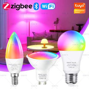 Tuya E27 GU10 E14 ZigBee 블루투스 WiFi 스마트 전구 LED 램프 RGBCW 스마트 전구 스마트 라이프 APP Alexa Google 홈과 함께 작동