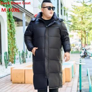 남성용 덕다운 코트 170KG 두꺼운 겨울 의류 10XL 8XL 무릎 길이 엑스트라 롱 플러스 사이즈 빅 후드 재킷 아웃도어 파카