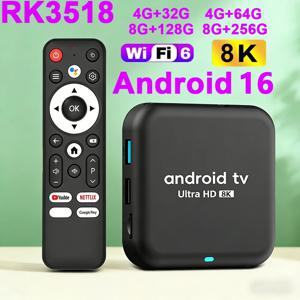 스마트 TV 박스 안드로이드 16 Q18 RK3518 2.4G&5G 듀얼 와이파이6 BT5.4 HDR10+ 음성 리모컨 미디어 플레이어 32GB 64GB 128GB 256GB 셋톱박스