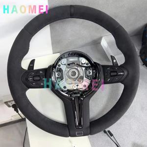 BMW F10 F20 F21 F22 F30 F31 F32 F36 M2 F87 M3 F80 M4 F82 F15 F16용 모든 스웨이드 소재 스티어링 휠 블랙 스타일 업그레이드