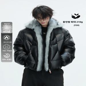 ArguECulturE 두꺼운 숏 다운 재킷 화이트 덕 페더 울프 퍼 칼라 퀼팅 코튼 폴리에스터 청소년 패션 겨울 코트
