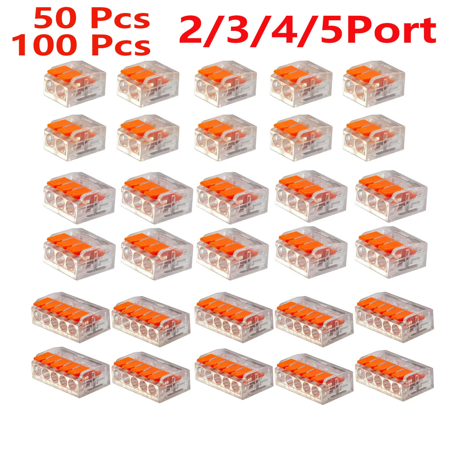 50/100개 전기 퀵 커넥터, DIY 케이블 연결 도구 키트(28-12 Awg), 2/3/4/5 포트 플러그인 전기 커넥터