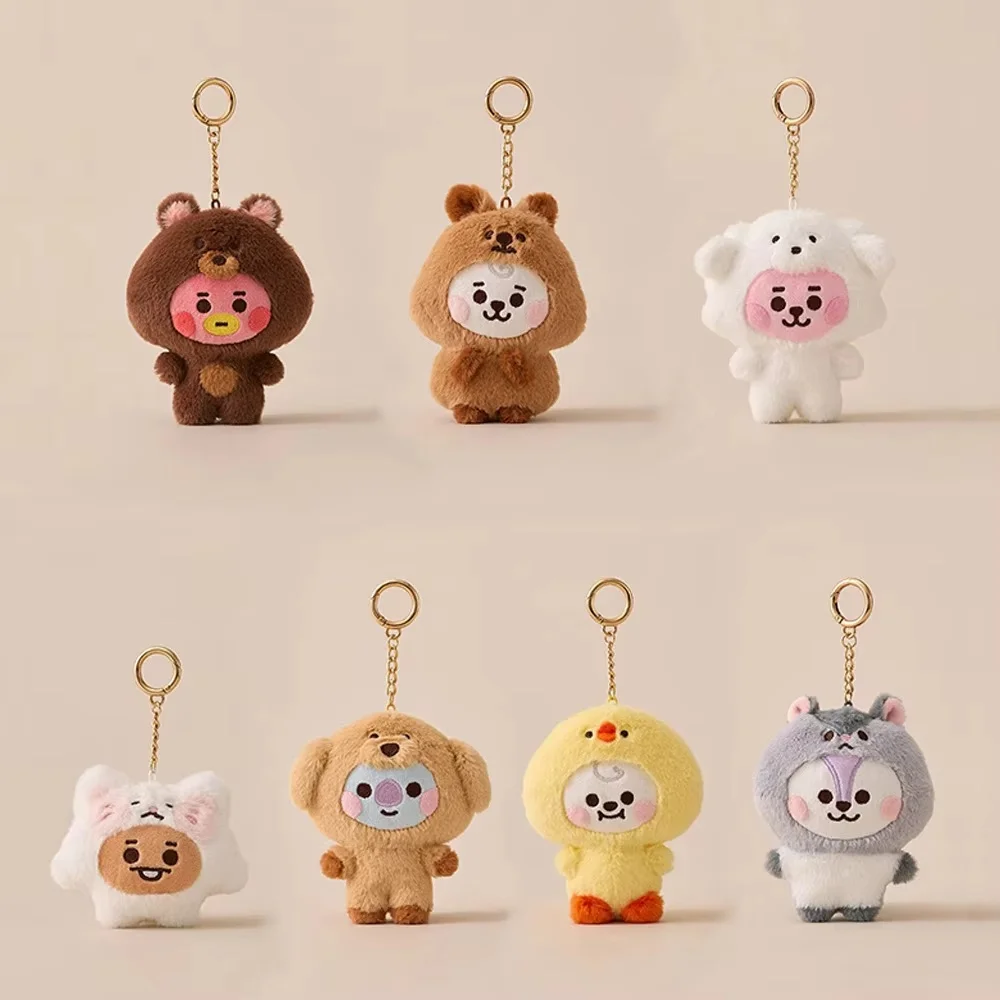 BT21 아기 동물 시리즈 플러시 키 체인 펜던트 귀여운 카와이 CHIMMY COOKY KOYA TATA 인형 가방 장식 애니메이션 선물 장난감
