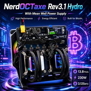 NerdOctaxe Rev3.1 Hydro 13.8Th/s 230W 비트코인 ​​솔로 채굴기 비트코인 ​​가정용 고성능 채굴기(평균 전원 공급 장치 포함)