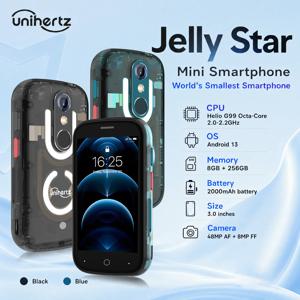 Unihertz Jelly Star 미니 스마트폰 8GB 256GB Led 라이트 잠금 해제 투명 백쉘 휴대폰(예비 전화용)