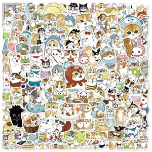 100Pcs Kawaii 고양이 만화 스티커 귀여운 동물 데칼 노트북 가방 스케이트 보드 기타 전화 만화 스티커 아이 선물 완구