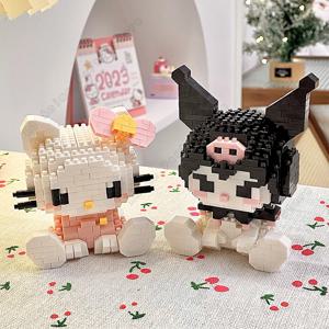 Sanrio 빌딩 블록 헬로 키티 벽돌 Kuromi Cinnamoroll 조립 블록 장난감 만화 애니메이션 피규어 크리스마스 선물