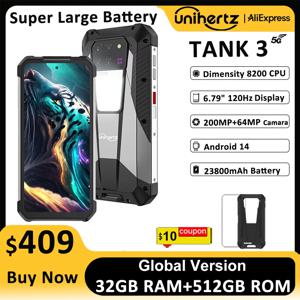 Unihertz 8849 Tank 3 by Smartphone 5G 32GB+512GB  200MP 120Hz 23800mAh 120W Charger Cell Phone Dimensity 8200 Mobile Phone