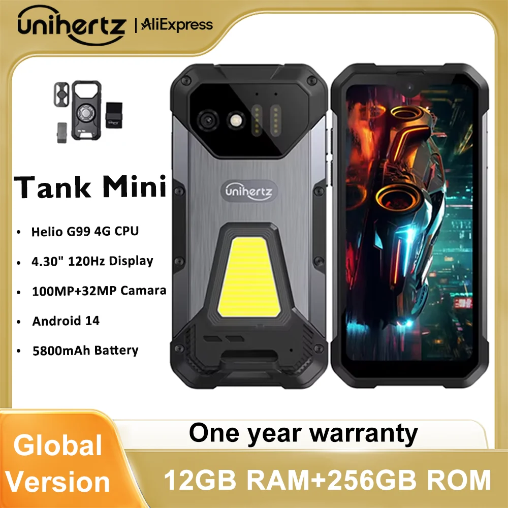 유니허츠 8849 탱크 미니 러기드 스마트폰 4.3인치 소형 휴대폰 24GB+256GB 안드로이드 13 5800mAh 100MP 카메라 IP68/IP69K 폰