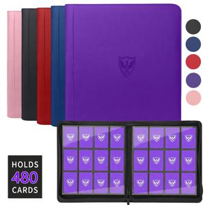 12포켓 트레이딩 카드 바인더, 480장의 카드를 수용할 수 있는 수집용 카드 홀더, TCG 카드/게임 카드/스포츠 카드/유희왕!, 매직 더 개더링, 트레이딩 카드에 적합한 지퍼형 프리미엄 카드 바인더
