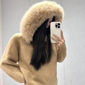 OFTBUY 리얼 퍼 코트 여성용 스웨터 가디건 여성 봄 니트웨어 후드 리얼 폭스 퍼 코트 천연 모피