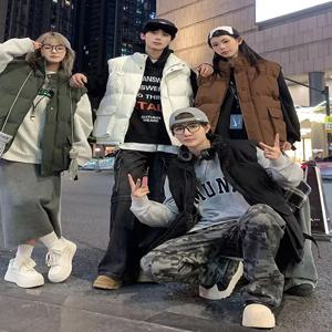 Thiened American Street Sle down Vest ex Winter Warm Coat Cleanfit 스탠드 칼라 작업복 재킷 청소년 데일리웨어