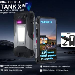 8849 Tank X 유니허츠 220 루멘 프로젝터 러기드 스마트폰 1080P 지원 안드로이드 15 17600mAh 32GB 512GB 5G 디멘시티 8200