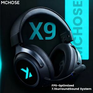 MCHOSE X9 무선 헤드폰 게임 7.1 헤드셋 블루투스 2.4G 3가지 모드 53mm 알루미늄 호일 폴리머 다이어프램 e스포츠 선물용 헤드셋