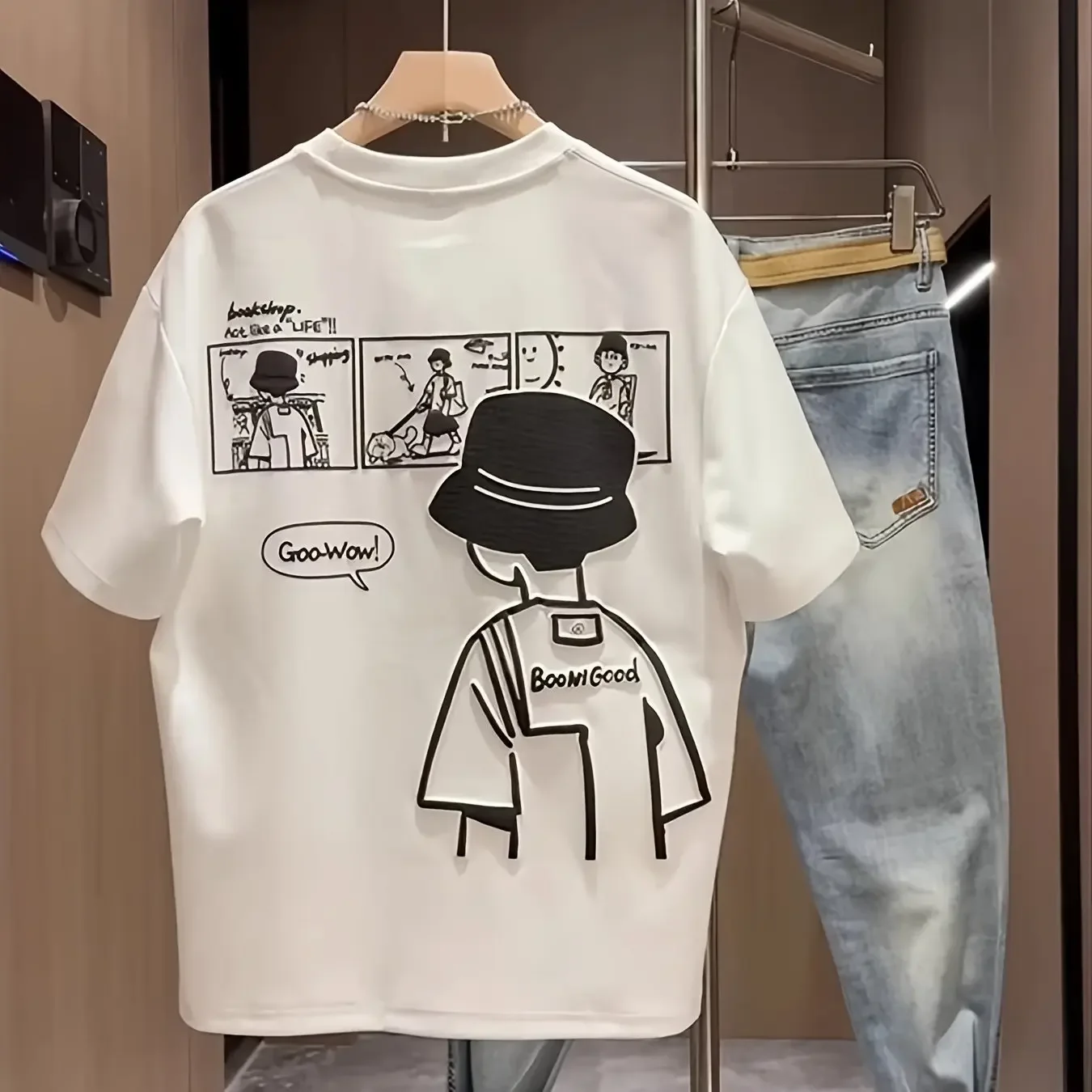 남성용 100% 면 캐주얼 편안한 반팔 티셔츠 트렌디한 스트릿 스타일 여름 프린트 패턴 티셔츠 커플 상의