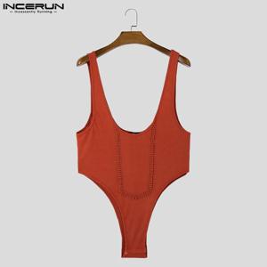 INCERUN 남성 바디 슈트 솔리드 컬러 니트 U 넥 민소매 롬퍼 남성 홈웨어 2026 패션 아늑한 섹시한 남성 바디 슈트 플레이 슈트