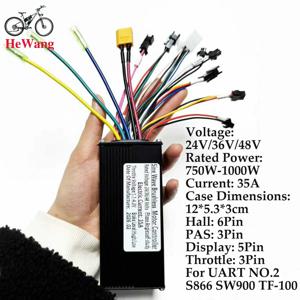 24V/36V/48V 전기 자전거 사인파 컨트롤러 자가 학습 750W/1000W 6핀 홀 35A 3모드 UART NO.2 S866 SW900 디스플레이 전동 스쿠터용