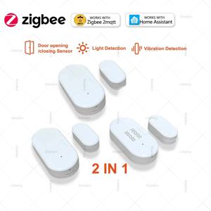 2 in 1 지그비 도어 윈도우 센서 (조도/진동 센서 포함) 홈 시큐리티 알람 도어 감지기, 홈 어시스턴트 Z2M 지원