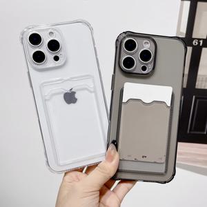 충격 방지 카드 슬롯 포켓 폰 케이스 (아이폰 18, 17, 16, 15, 14, 13, 12, 11 Pro, Xs Max, 6, 7, 8 Plus, Air, 17e, 16e) 투명 지갑형 커버