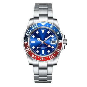 40mm Corgeut 새로운 남성용 기계식 손목시계 스테인레스 쿼츠 GMT 시계 사파이어 글라스 남성용 시계 방수 발광