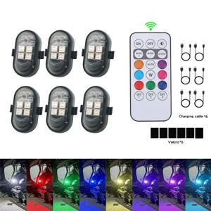 4/6PCS RGB Led 자동차 스트로브 조명 오토바이 무선 조명 항공기 비행기 헬리콥터 경고등 USB 충전과 LED 플래시