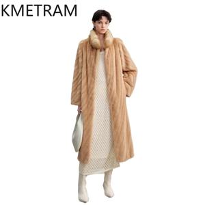 KMETRAM 100% 밍크 퍼 코트 여성용 럭셔리 롱 리얼 퍼 재킷 탈부착 가능한 세이블 칼라 겨울 코트 여성 의류 2025 푸레
