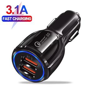 고품질 3.1A 듀얼 USB 차량용 충전기 2포트 12-24V 시거잭 소켓 QC3.0 고속 충전 어댑터 (휴대폰, 아이폰, 삼성용)