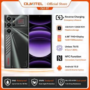 2026 신형 OUKITEL C61 GT 6.88인치 HD+ 스마트폰, 16GB(4+12)+128GB, 삼성용 안드로이드 15 휴대폰, 90Hz, 5150mAh 배터리