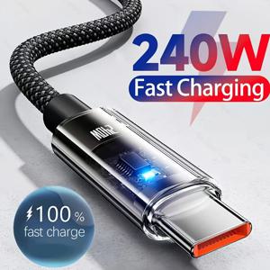 240W 나일론 USB 타입 C 초고속 충전 케이블 (아이폰 16/17, 삼성, 샤오미, 화웨이, 아너용) LED 디지털 디스플레이 USB C 충전기