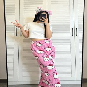 헬로 키티 핑크 라운지웨어, 봄/여름 신상 캐주얼 팬츠, Y2K 애니메이션 스타일, 축제 선물 및 파티복으로 완벽
