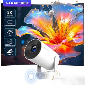 Magcubic 프로젝터 안드로이드 14 8K 1280*720P HY300Pro+ 듀얼 와이파이 290ANSI 180 ° 유연한 BT5.4 시네마 야외 휴대용 프로젝터