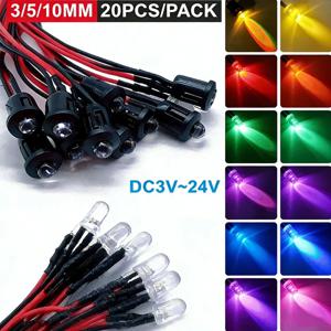10/20개입 5mm LED 다이오드 키트 UV 사전 배선 5V 12V 발광 표시등 RC 램프 따뜻한 백색 적색 녹색 청색 황색 주황색 보라색 P