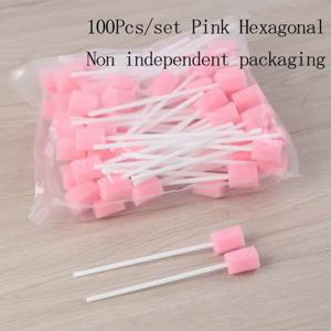 100PCS 매화 디자인 구강 관리 스폰지 면봉 휴대용 스폰지 헤드 일회용 스폰지 스틱 소독제 치아 청소 스폰지