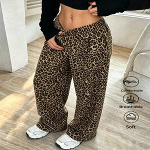 Y2K 여성용 레오파드 프린트 와이드 레그 캐주얼 바지 신축성 있는 패션 레트로 소프트 스트레이트 레그 레깅스 뉴 스트리트 쿨 필링 바지