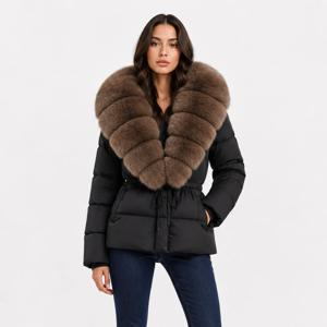 OFTBUY 퍼 재킷 리얼 퍼 칼라 덕다운 코트 여성용 겨울 후드 따뜻한 폭스 퍼 코트 여성용 천연 라쿤 퍼 푸퍼 재킷